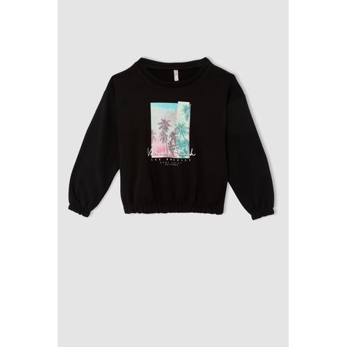 Defacto Girl - Regular Fit Crew Neck Knitted Sweat Shirt - Black