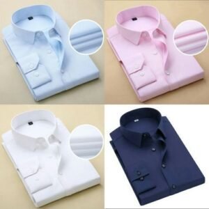 4in1 Set Of Men Office Corporate Shirts White + Navy Blue + Pink + Sky Blue