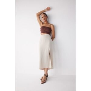 Defacto Woman Casual Tube Woven Skirt - Ecru