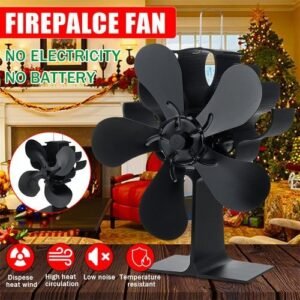 Stove Quiet Fireplace Fan 4/5 Heat Powered Eco-Friendly Rust-proof Small Desktop For Wood/Log Thermal Cycling Black 5 Blades