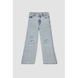 Defacto Girl Casual Wide Leg Denim Trousers - Blue