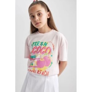 Defacto Girl Casual Oversize Fit Knitted Short Sleeve Body - Pink