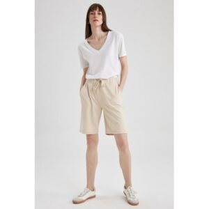 Defacto Woman Regular Fit Knitted Bermuda - Beige