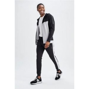 Defacto Man - Slim Fit Knitted Bottom Jogger-Black & White