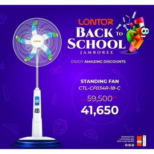 Lontor 18-inch Rechargeable Standing Fan - White CTL-CF034-18-C