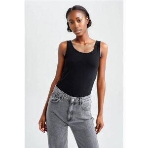 Defacto Woman Slim Fit Crew Neck Knitted Athlete - Black