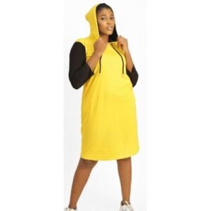 Danami Yellow And Black Contrast Women's Hooded Dress Gown