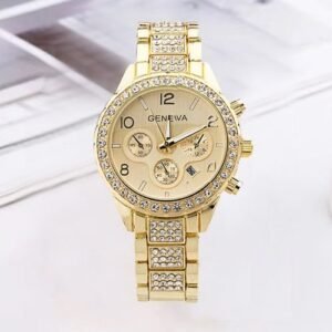 Elegant Studed Ladies Wristwatch-Gold