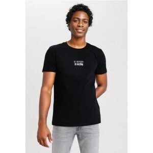 Defacto Man Young Slim Fit Crew Neck Short Sleeve Knitted T-Shirt - Black