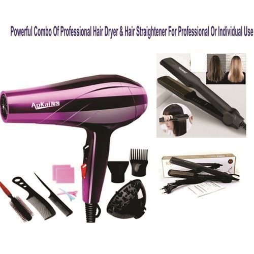 Kemei Combo Of Professional Hair Dryer + Hair Straightener.With Freebiees