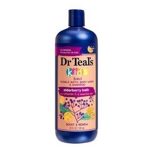 Dr Teal’s Kids 3-in-1 Bubble Bath, Body Wash & Shampoo Elderberry Bath With Vitamin C & Essential Oil Boost & Renew 20floz/591ml