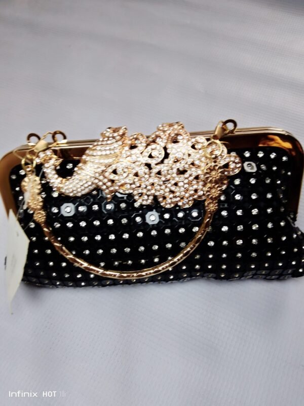 Ladies Party gold Elephant Black Clutch Purse