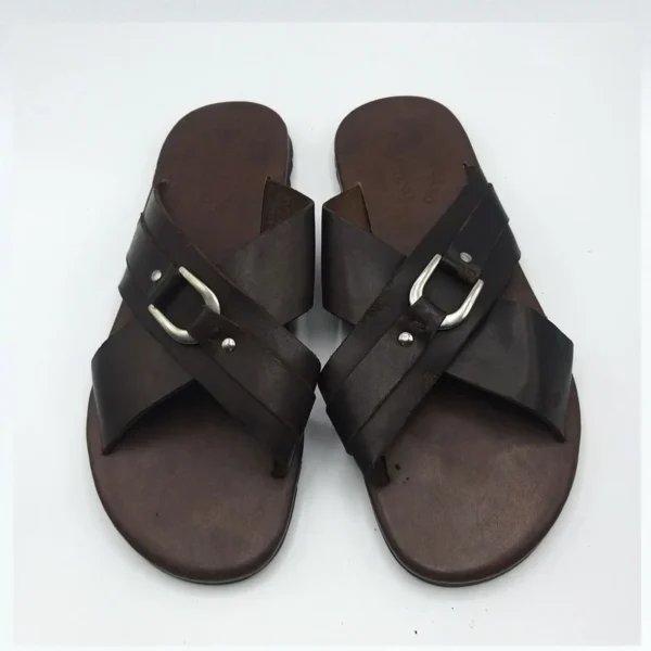 L?artigiano Brown Italian Sandals With Silver Metal