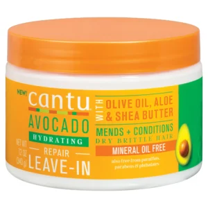 Cantu Avocado Hydrating Leave-In Conditioning Repair Cream with Olive Oil, Aloe, and Shea Butter, 12 oz