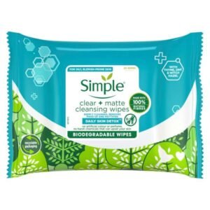 Simple Daily Skin Detox Biodegradable Clear + Matte Cleansing Wipes | Simple Skincare