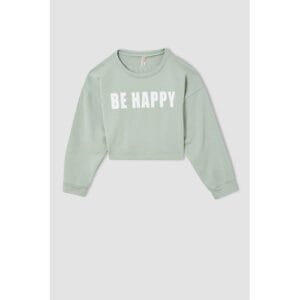 Defacto Girl Regular Fit Crew Neck Knitted Sweat Shirt - Turquoise