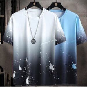 2 Pieces (White+Blue)=6599 Men's T-shirt M-5XL Large Size Shirt Clothes Casual