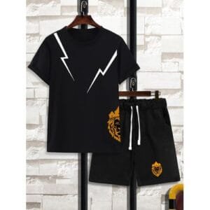 Kingskartel Kings-Kartel Stylish Round Neck T-Shirt And Shorts (Black)