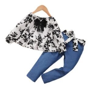 1-6Years Kids Girl Boat Neck Long Sleeves Blouse+Trousers