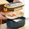 ortable Hermetic Lunch Box 2 Layer Grid Children Student Bento Box with Fork Spoon Leakproof Microwavable Prevent Odor School