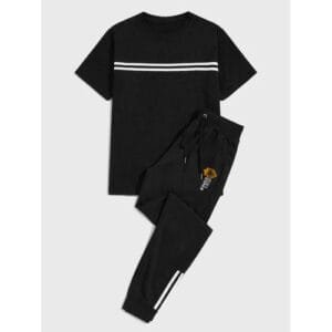 Kingskartel Kings-Kartel Stylish Round Neck T-Shirt & Joggers Pant (Black & White)