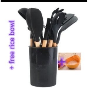 Quality Silicone Non-Stick Spoon Set + Free Rice Bowl