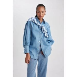 Defacto Woman Special Collection Fashion Fit Denim Shirt - Blue