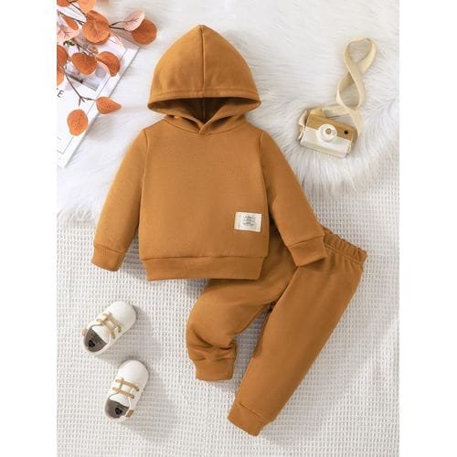 2-Piece Children'S Hooded Sweatshirt + Trousers Set Brown