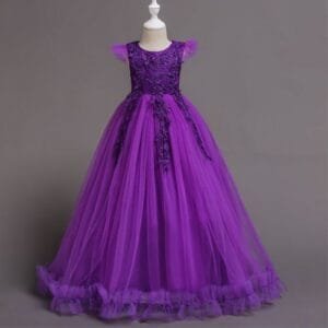 Girl's Dress Children Kids Maxi Wedding Dinner Party Dress Ball Gown -Purple