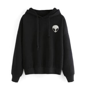 Pocket Alien Men And Women Plain Quality Hoodie -Black