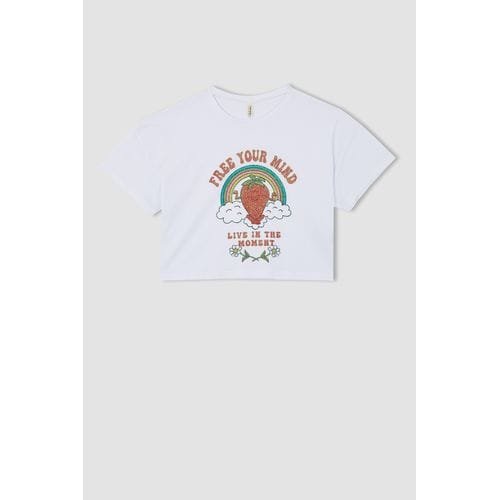 Defacto Girl - Regular Fit Knitted Short Sleeve Body - White