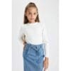 Defacto Girl Casual Slim Fit Knitted Long Sleeve Body - Ecru