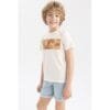 Defacto Boy Casual Regular Fit Crew Neck Knitted Short Sleeve T-Shirt - Ecru
