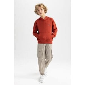 Defacto Boy Casual Cargo Jogger Woven Trousers - Beige