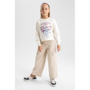 Defacto Girl Casual Wideleg Cargo Woven Trousers - Beige