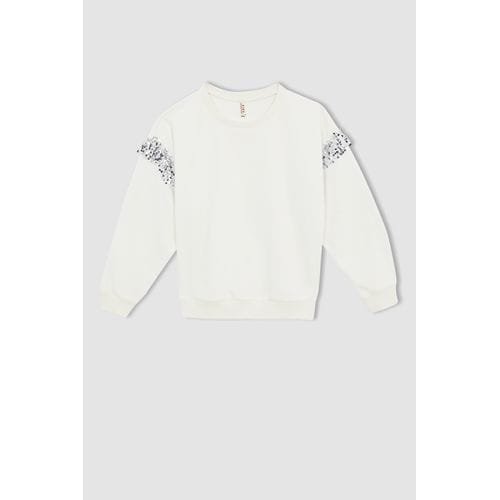 Defacto Girl - Regular Fit Crew Neck Knitted Sweat Shirt - Ecru