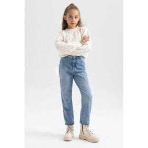 Defacto Girl Casual Mom Fit Denim Trousers - Blue