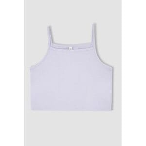Defacto Girl Cropped Fit Short Sleeve Knitted Athlete - Purple