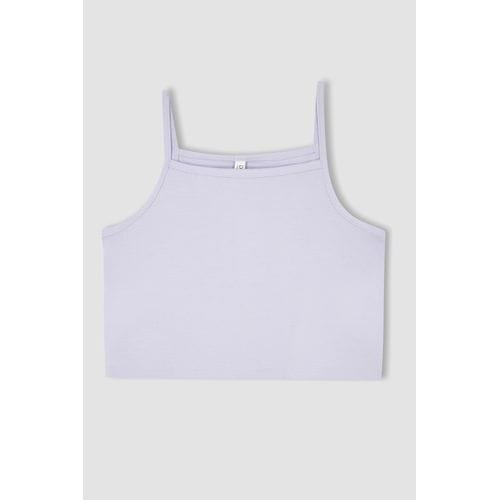 Defacto Girl Cropped Fit Short Sleeve Knitted Athlete - Purple