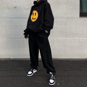 Custom-Made Drew Printed Black Oversize Hoodie And Jogger