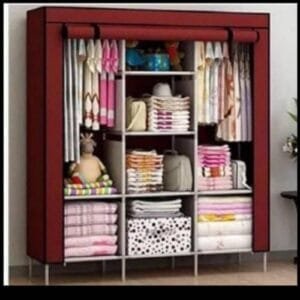 3 Column Mobile Wardrobe Closet, Wine Or Brown