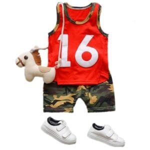 Baby Boys No.16 Vest + Short Pant Clothing Set - Red