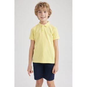 Defacto Boy Casual Regular Fit Knitted Short Sleeve Polo T-Shirt - Yellow