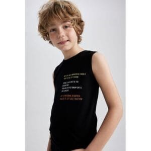 Defacto Boy Casual Regular Fit Sleeveless Crew Neck Knitted Athlete - Black