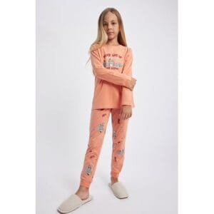 Defacto Girl Special Collection Regular Fit Long Sleeve Knitted Pyjamas - Orange