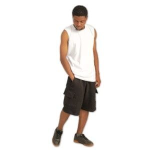 Danami Plain Black Cargo Combat Sweat Shorts & White Sleeveless T-Shirt