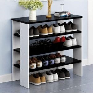 5 Layer Shoe Rack - White Black Wooden Shoe Rack