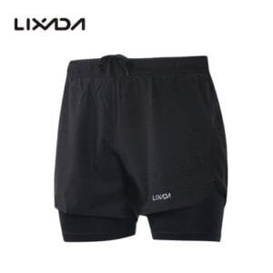 Lixada Men's Running Shorts Quick Dry Breathable With Liner - Black