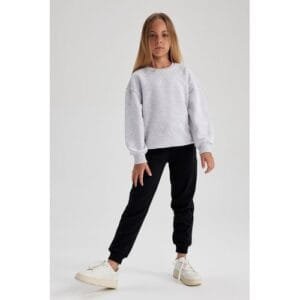 Defacto Girl Casual Jogger - Standart Fit Knitted Trousers - Black
