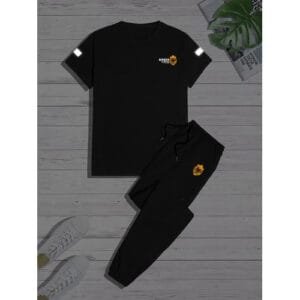 Kingskartel Kings-Kartel Stylish Round Neck T-Shirt & Joggers Pant (Black)